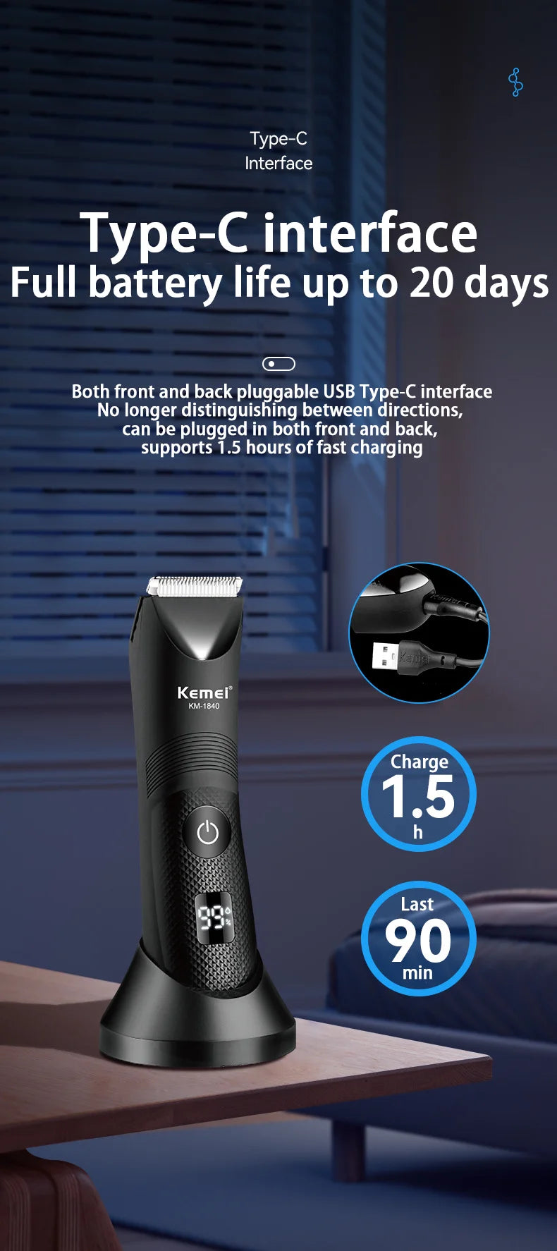Kemei Groin Body Trimmer For Men And Women Shaver Electric Facial Beard Bikini Hair Trimmer Washable Pubic Ball Hair Remover