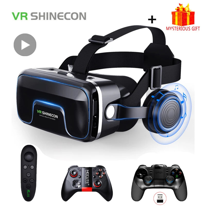VR Shinecon 10.0 Capacete Óculos 3D Realidade Virtual Casque Para Smartphone Óculos de Proteção para Smartphones Fone de Ouvido Viar Videogame Binóculos