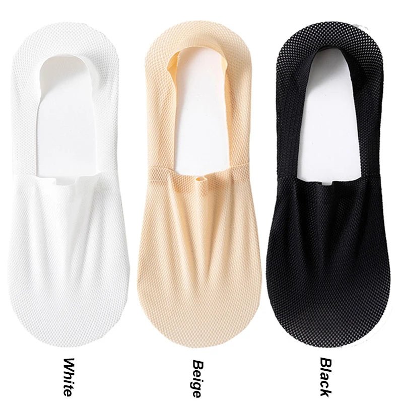 3 pares de meias na moda para o verão, tecido fino e invisível, meias respiráveis e macias para uso casual, sendo de alta qualidade e malha de ajuste elástico.