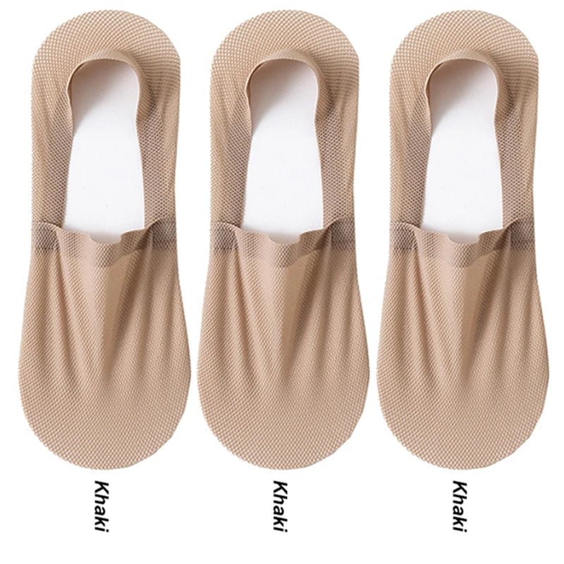 3 pares de meias na moda para o verão, tecido fino e invisível, meias respiráveis e macias para uso casual, sendo de alta qualidade e malha de ajuste elástico.