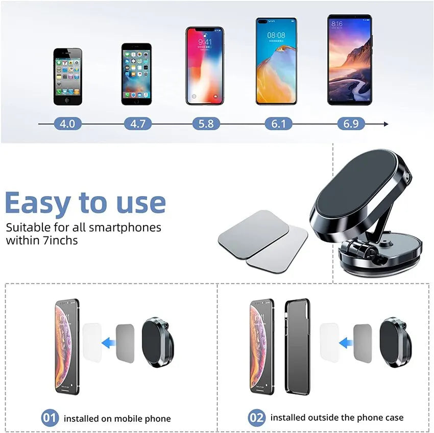 Suporte magnético para telefone de carro 1080 Suporte para smartphone GPS Suporte dobrável para telefone no carro para iPhone 14 13 12 11 Samsung Xiaomi