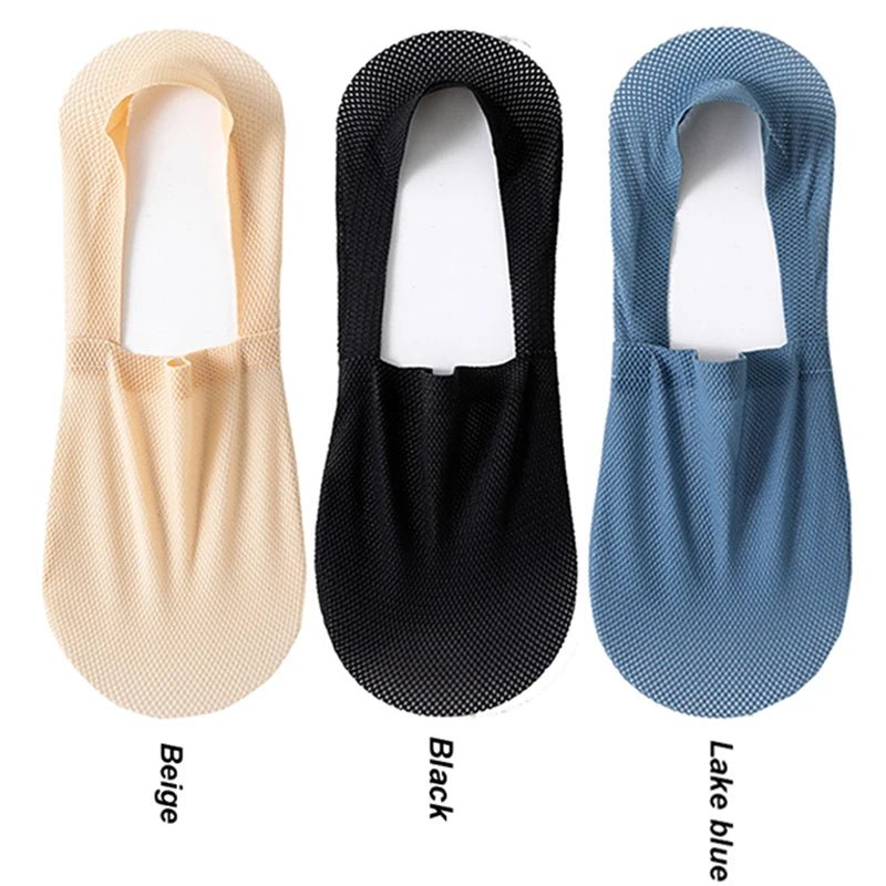 3 pares de meias na moda para o verão, tecido fino e invisível, meias respiráveis e macias para uso casual, sendo de alta qualidade e malha de ajuste elástico.