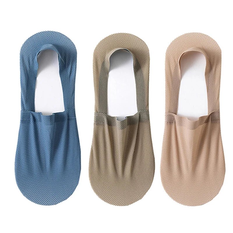 3 pares de meias na moda para o verão, tecido fino e invisível, meias respiráveis e macias para uso casual, sendo de alta qualidade e malha de ajuste elástico.